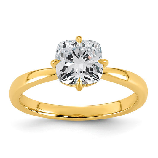 Cushion lab-grown diamond solitaire engagement ring in 14K yellow gold