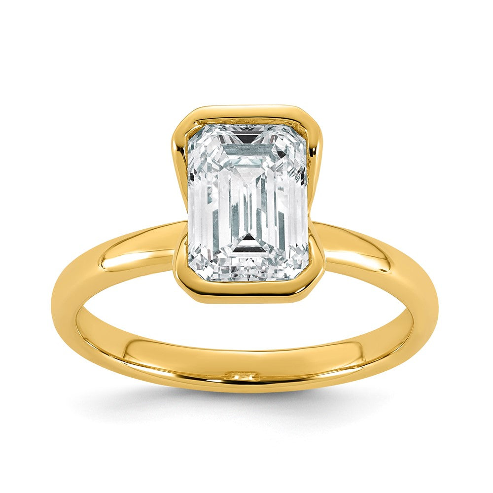 Emerald lab-grown diamond solitaire engagement ring in 14K yellow gold