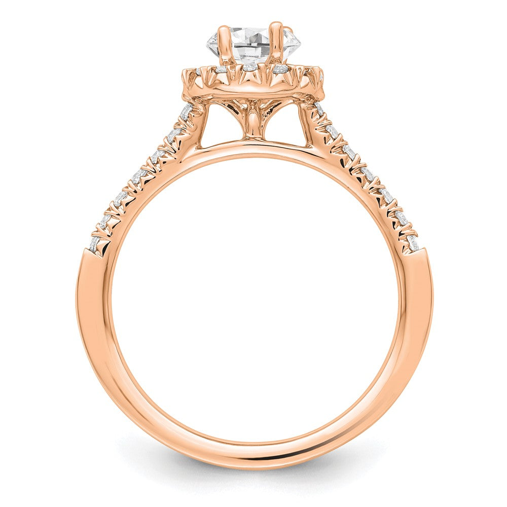 Oval lab-grown diamond halo engagement ring in 14K rose gold
