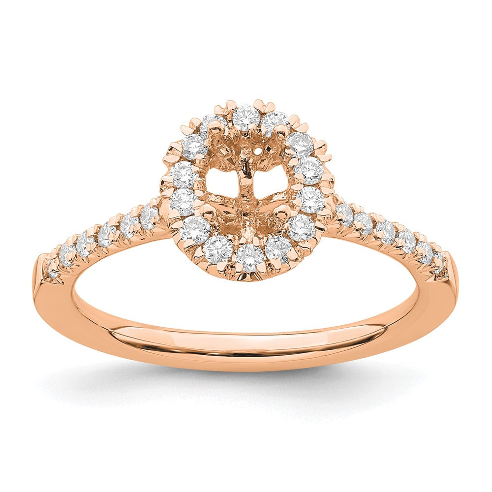 Oval lab-grown diamond halo engagement ring in 14K rose gold