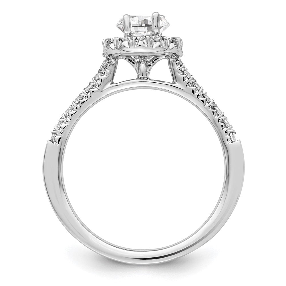 Oval lab-grown diamond halo engagement ring in 14K white gold