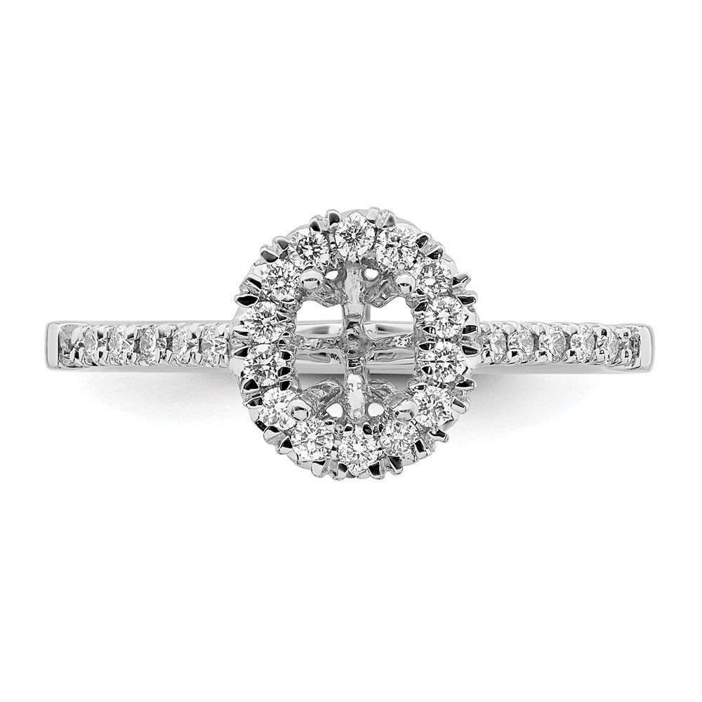 Oval lab-grown diamond halo engagement ring in 14K white gold