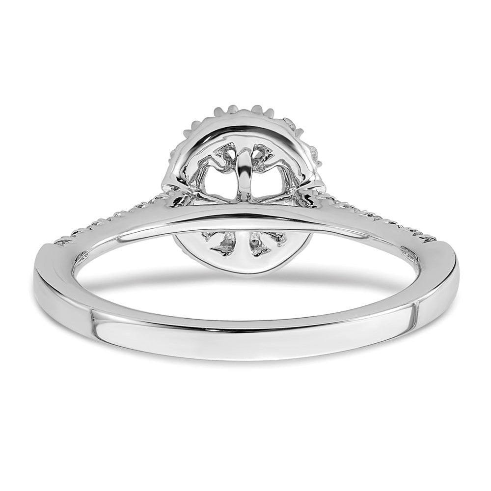 Oval lab-grown diamond halo engagement ring in 14K white gold