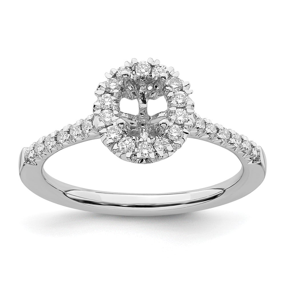 Oval lab-grown diamond halo engagement ring in 14K white gold