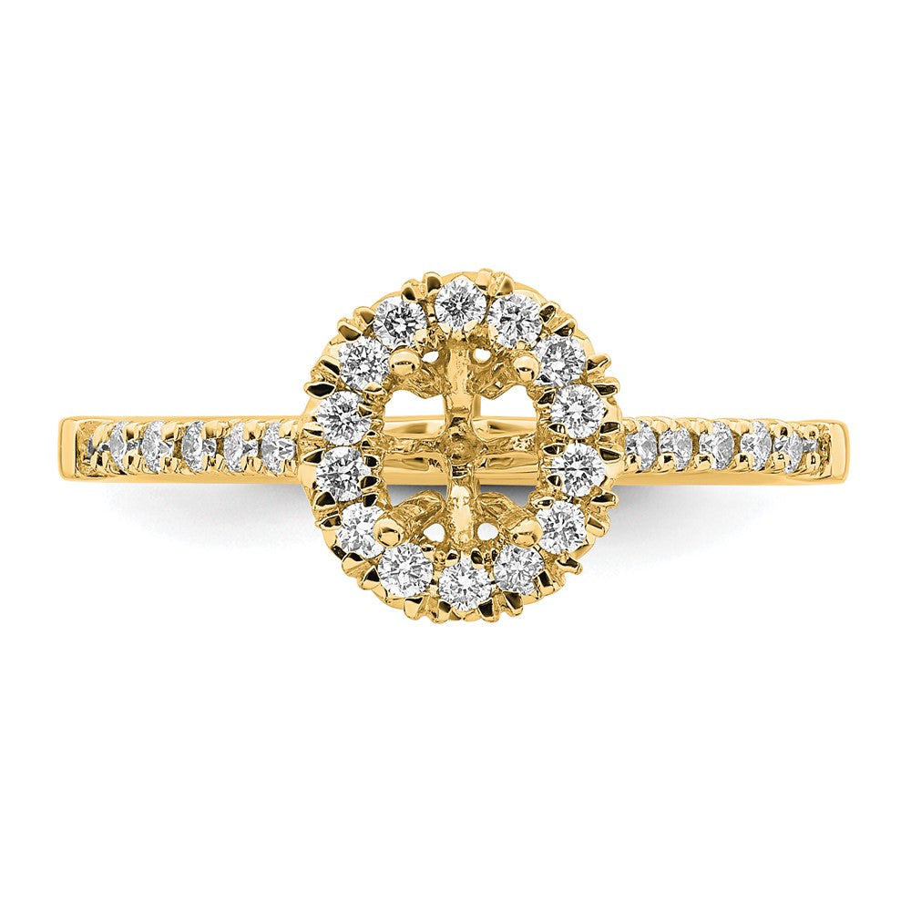 Oval lab-grown diamond halo engagement ring in 14K yellow gold