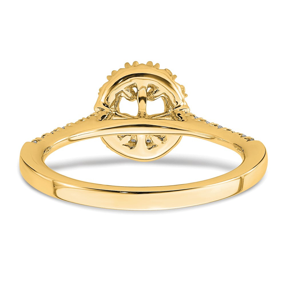 Oval lab-grown diamond halo engagement ring in 14K yellow gold