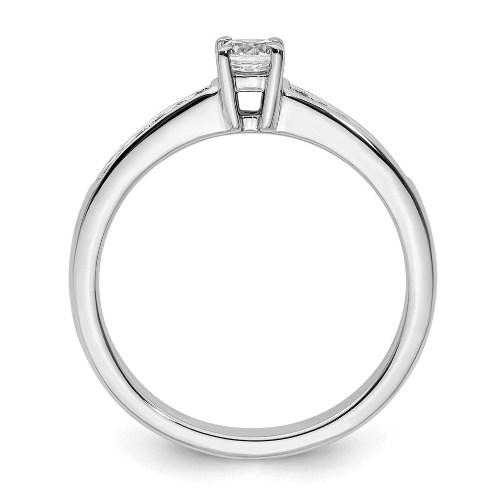 Round lab-grown diamond side stones engagement ring in 14K white gold