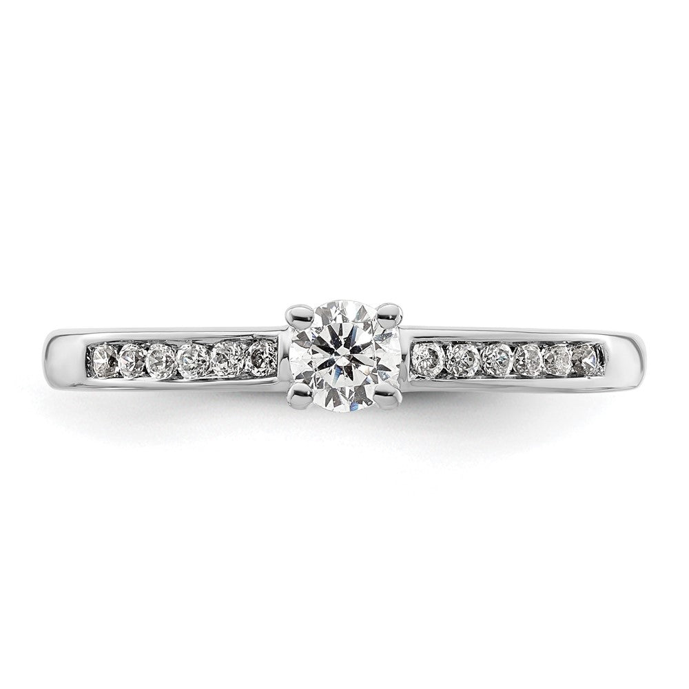 Round lab-grown diamond side stones engagement ring in 14K white gold