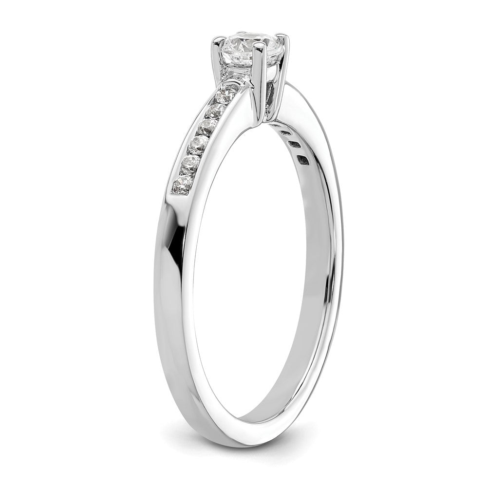 Round lab-grown diamond side stones engagement ring in 14K white gold