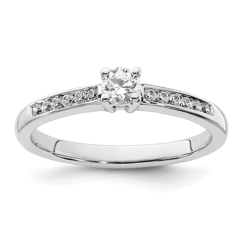 Round lab-grown diamond side stones engagement ring in 14K white gold