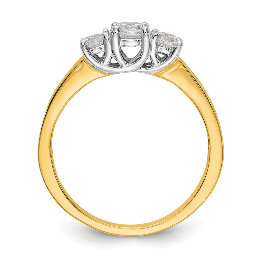 Round lab-grown diamond three-stone engagement ring in 14K two-tone gold
