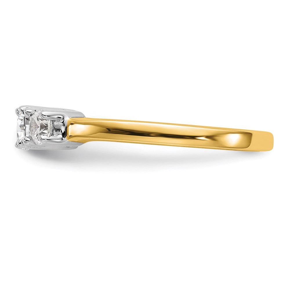 Round lab-grown diamond three-stone engagement ring in 14K two-tone gold