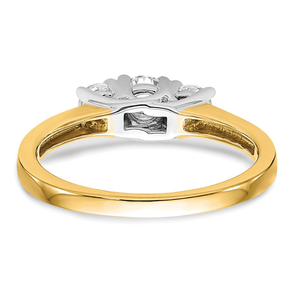 Round lab-grown diamond three-stone engagement ring in 14K two-tone gold