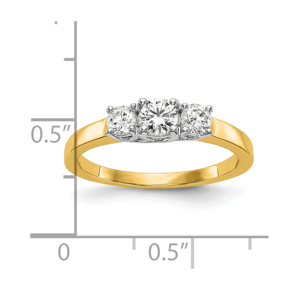 Round lab-grown diamond three-stone engagement ring in 14K two-tone gold