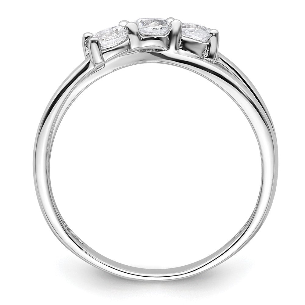 Round lab-grown diamond three-stone engagement ring in 14K white gold