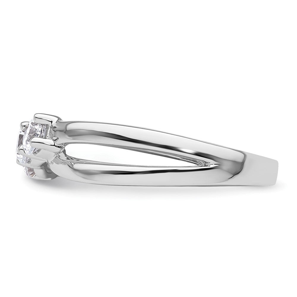 Round lab-grown diamond three-stone engagement ring in 14K white gold