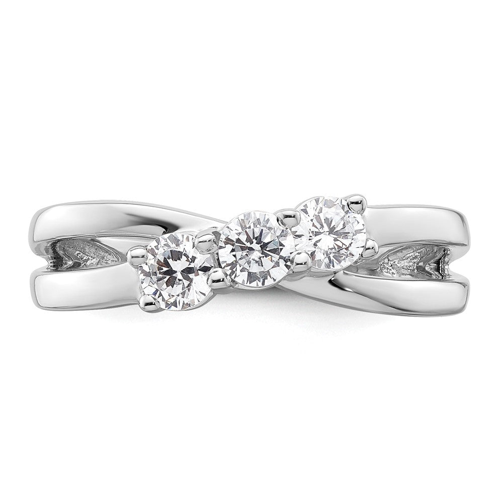 Round lab-grown diamond three-stone engagement ring in 14K white gold