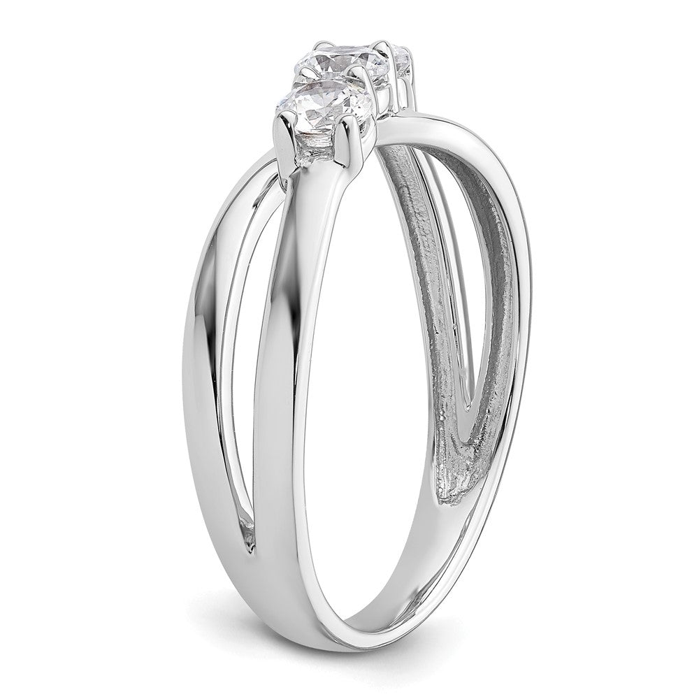 Round lab-grown diamond three-stone engagement ring in 14K white gold