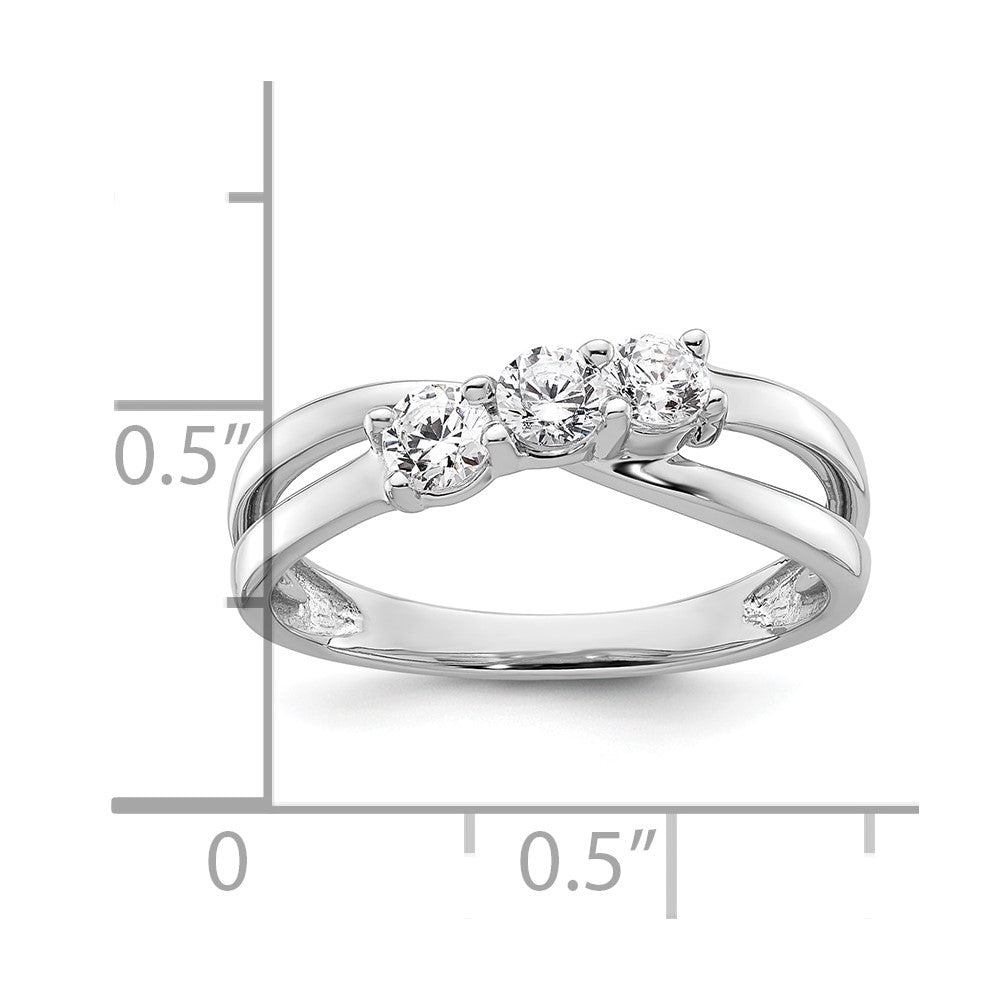 Round lab-grown diamond three-stone engagement ring in 14K white gold