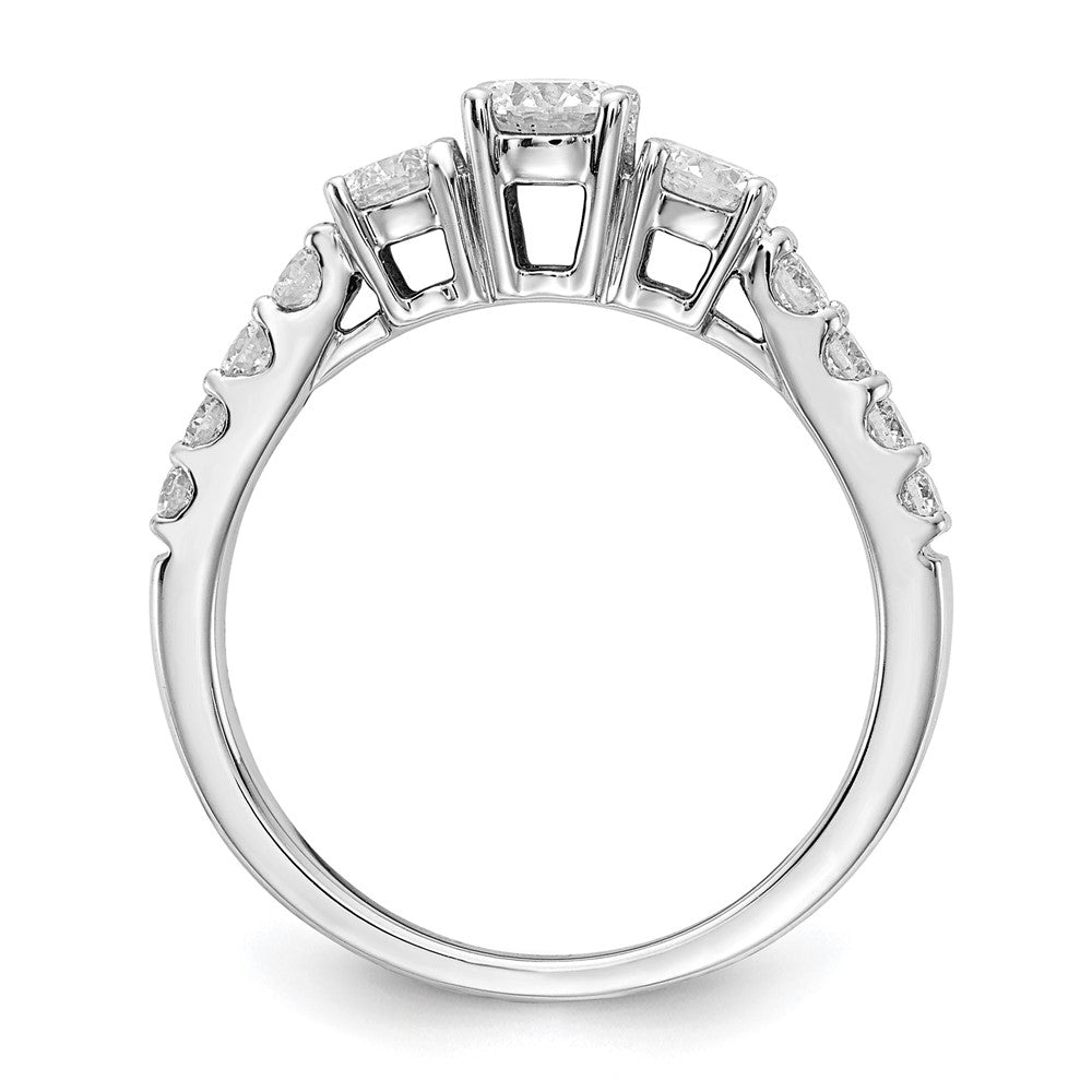 Round lab-grown diamond three-stone engagement ring in 14K white gold