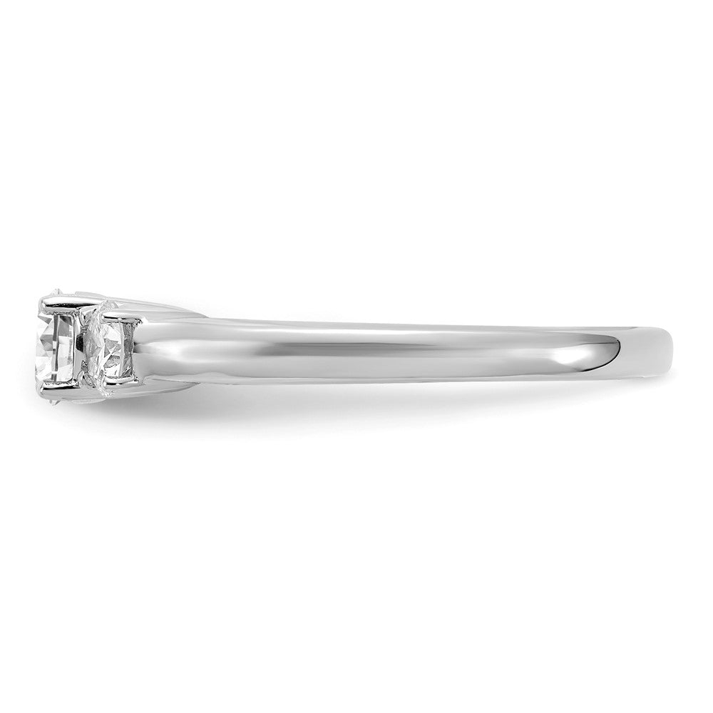 Round lab-grown diamond three-stone engagement ring in 14K white gold