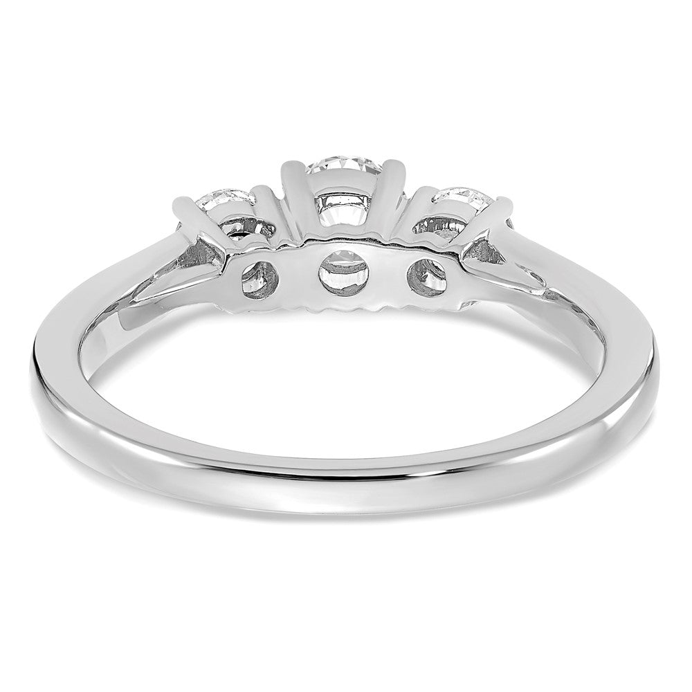 Round lab-grown diamond three-stone engagement ring in 14K white gold