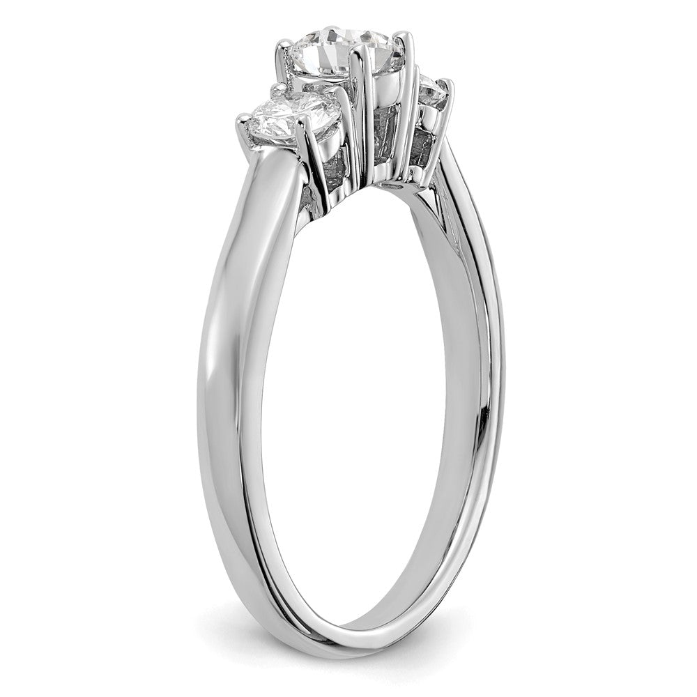 Round lab-grown diamond three-stone engagement ring in 14K white gold