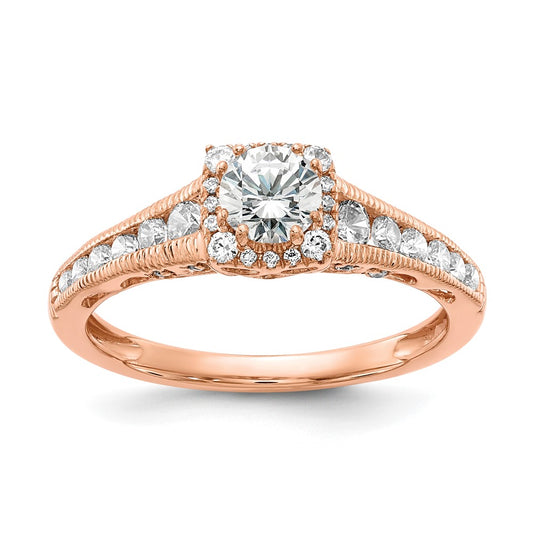 Round lab-grown diamond halo engagement ring in 10K rose gold