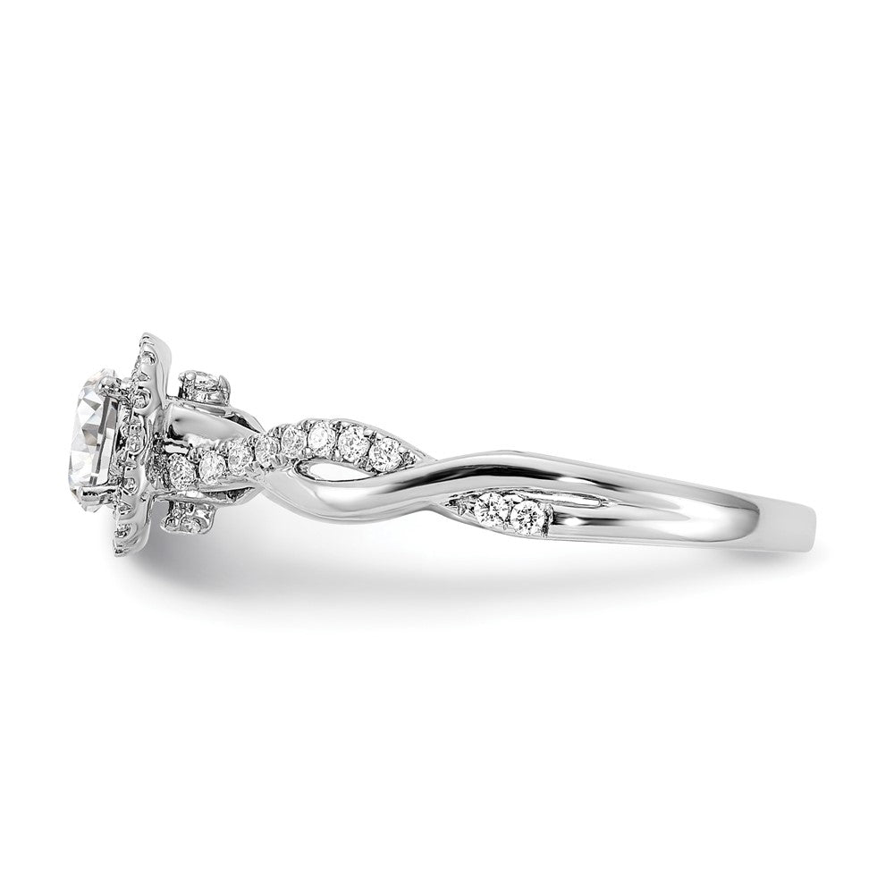 Round lab-grown diamond halo engagement ring in 10K white gold