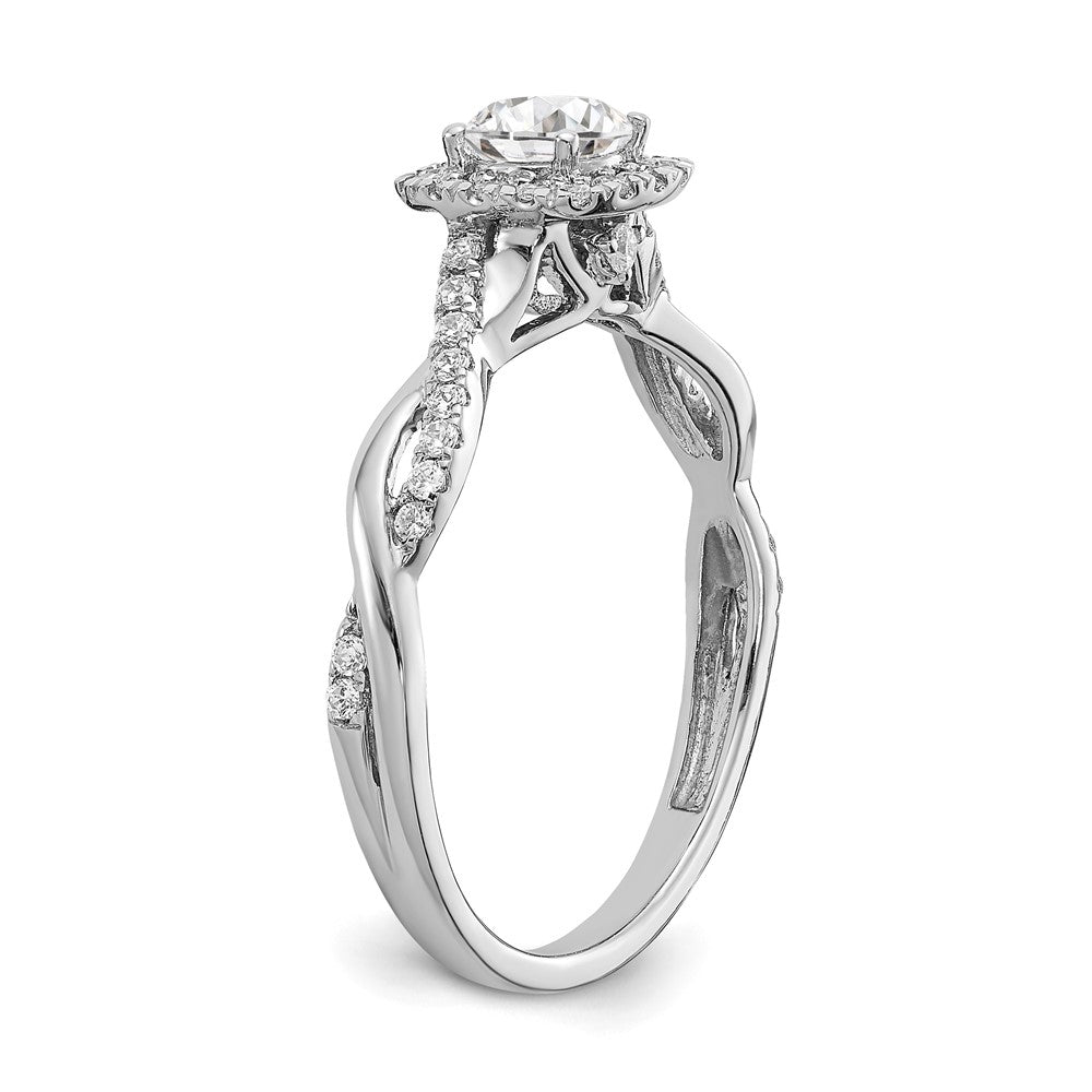Round lab-grown diamond halo engagement ring in 10K white gold