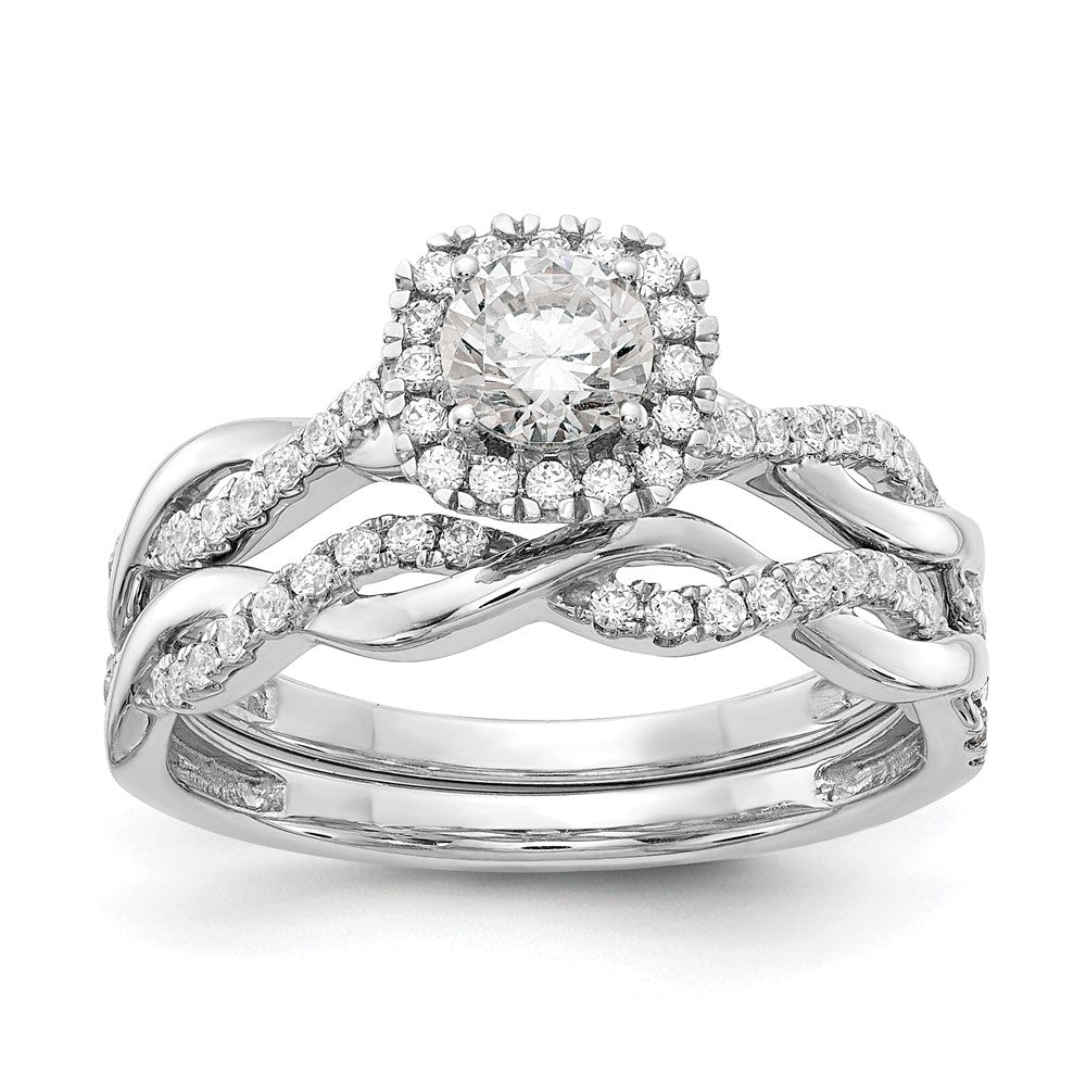 Round lab-grown diamond halo engagement ring in 10K white gold