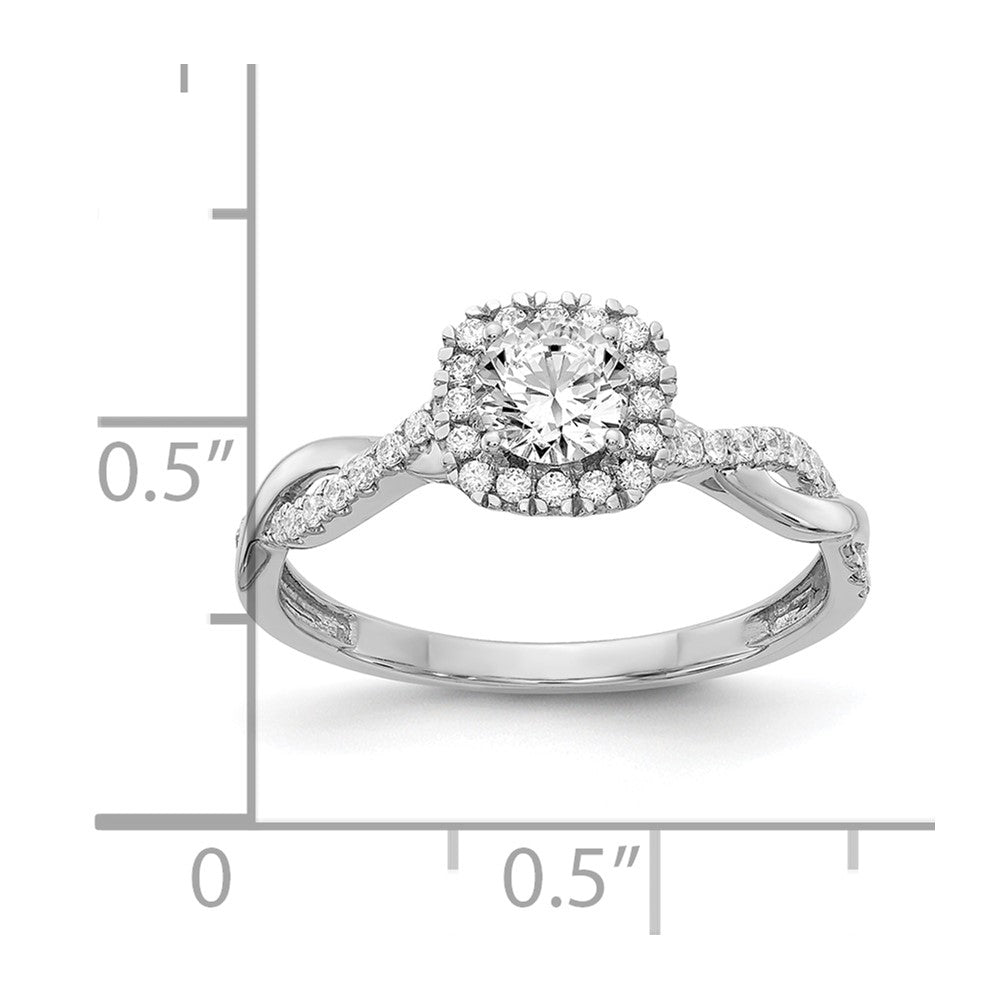 Round lab-grown diamond halo engagement ring in 10K white gold
