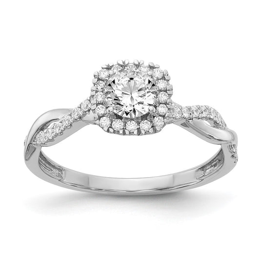 Round lab-grown diamond halo engagement ring in 10K white gold