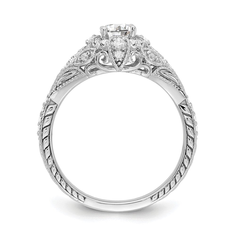 Round lab-grown diamond side stones engagement ring in 14K white gold