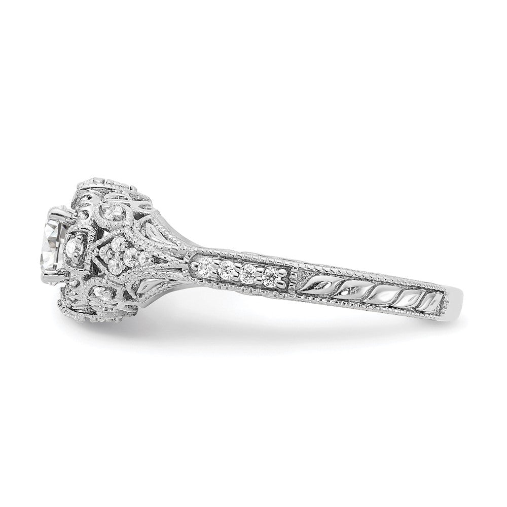 Round lab-grown diamond side stones engagement ring in 14K white gold