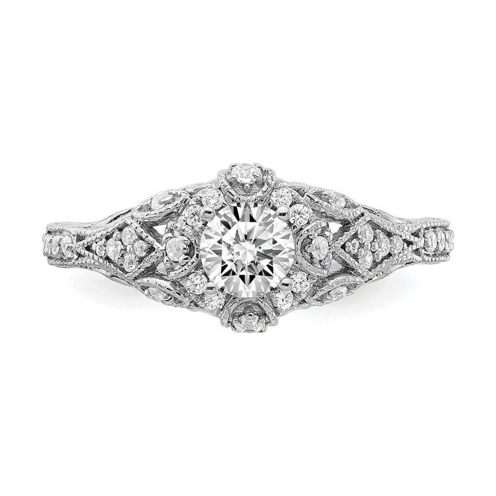 Round lab-grown diamond side stones engagement ring in 14K white gold