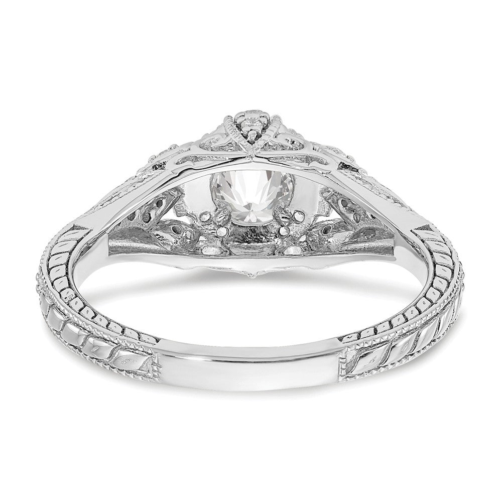 Round lab-grown diamond side stones engagement ring in 14K white gold