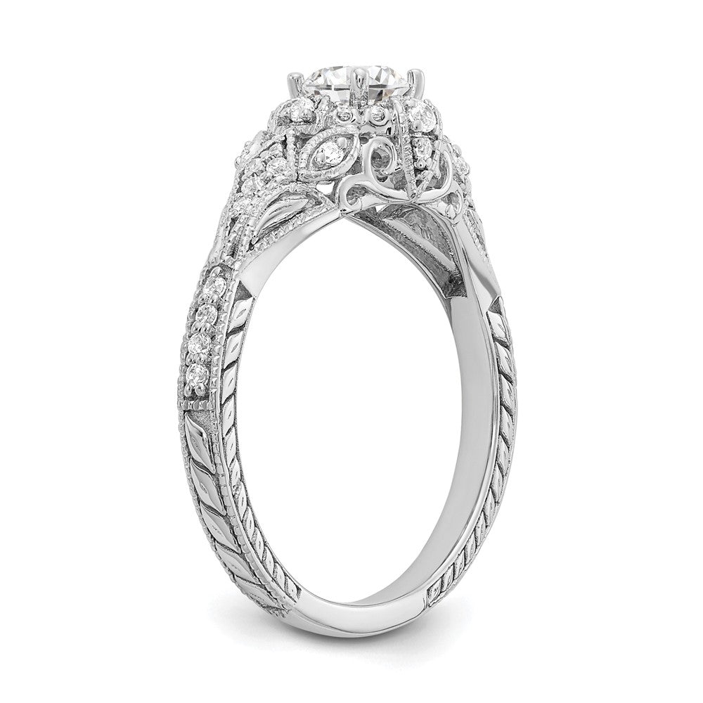 Round lab-grown diamond side stones engagement ring in 14K white gold