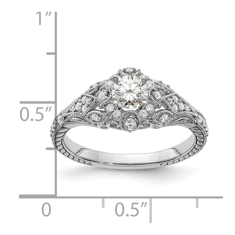 Round lab-grown diamond side stones engagement ring in 14K white gold