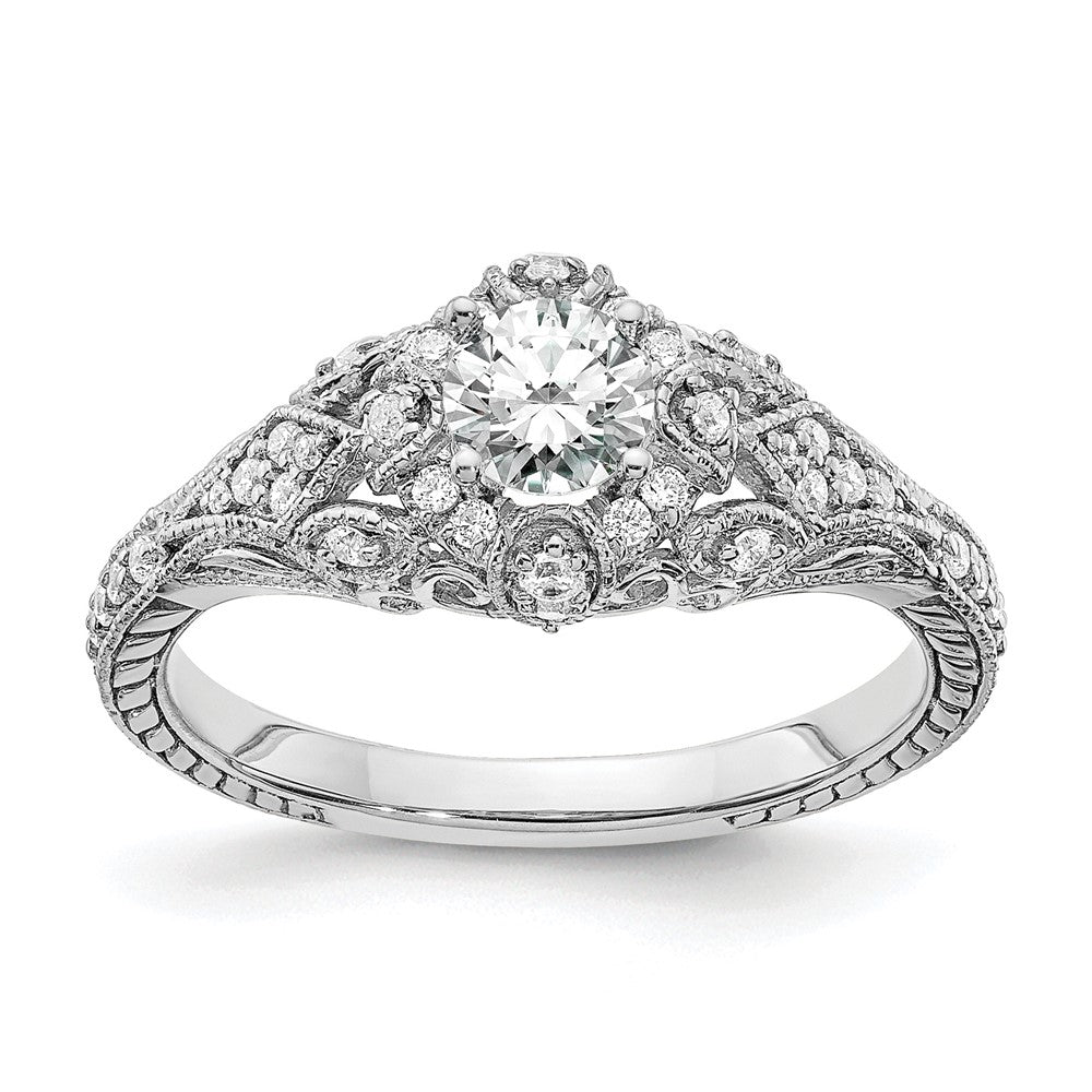 Round lab-grown diamond side stones engagement ring in 14K white gold