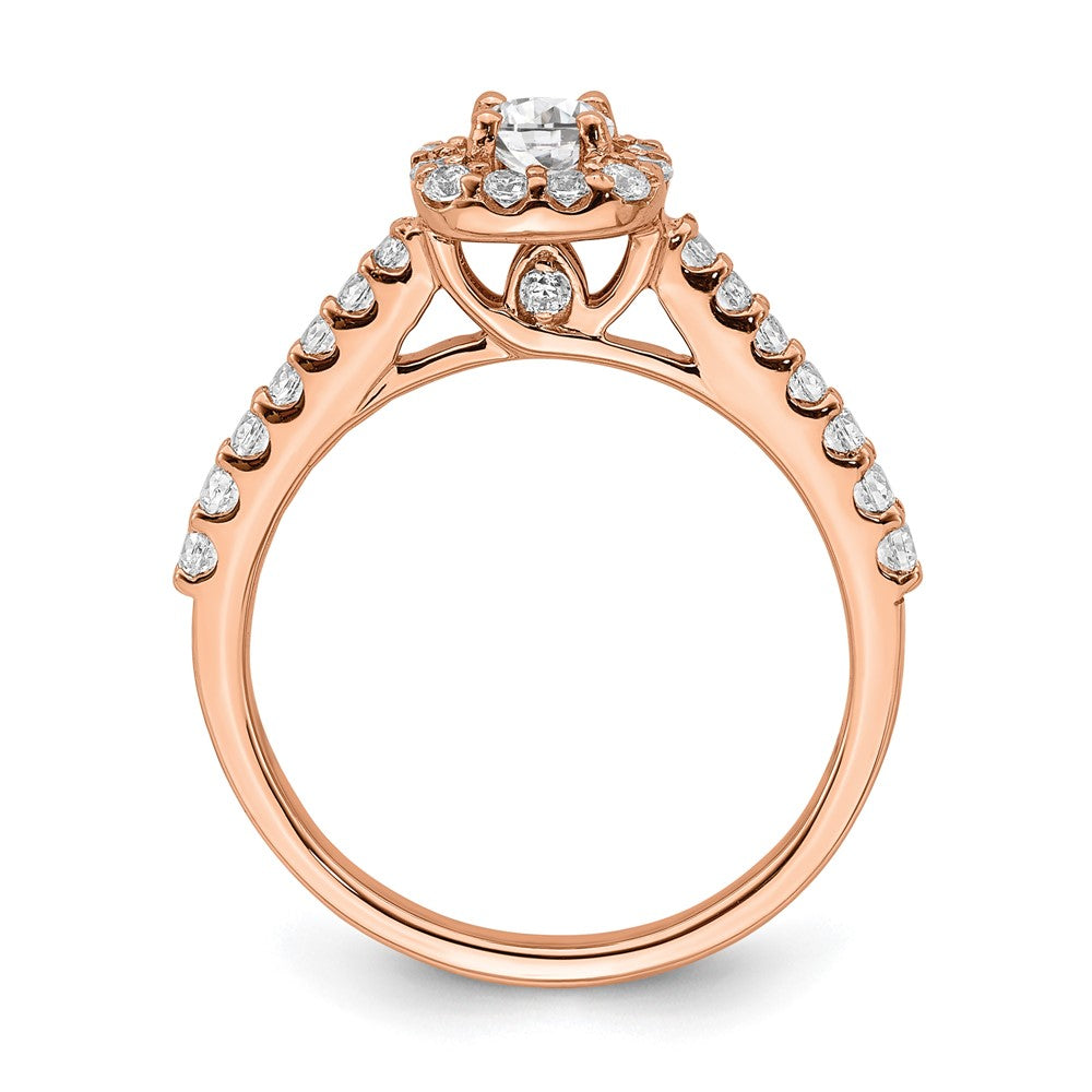 Round lab-grown diamond halo engagement ring in 14K rose gold