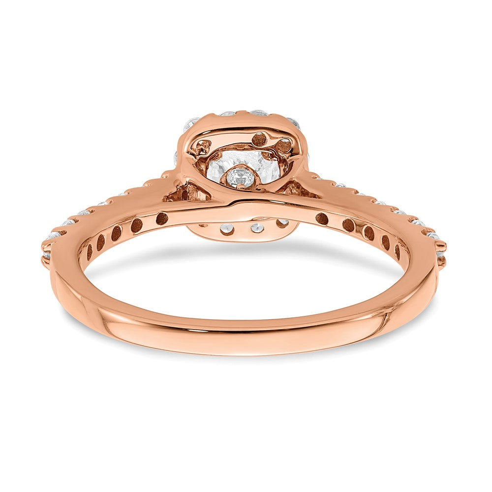 Round lab-grown diamond halo engagement ring in 14K rose gold