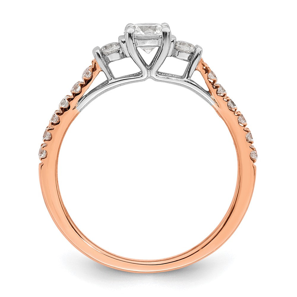 Round lab-grown diamond side stones engagement ring in 10K two-tone gold
