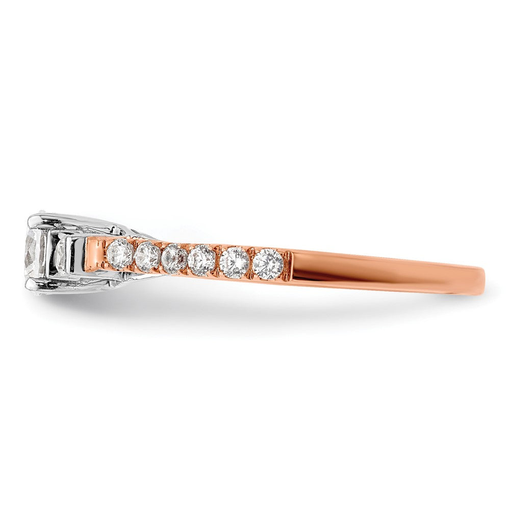 Round lab-grown diamond side stones engagement ring in 10K two-tone gold
