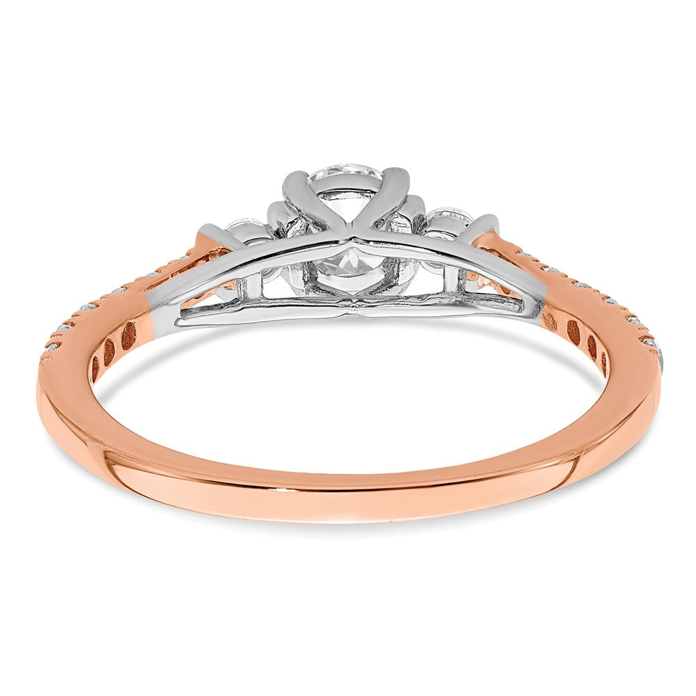 Round lab-grown diamond side stones engagement ring in 10K two-tone gold