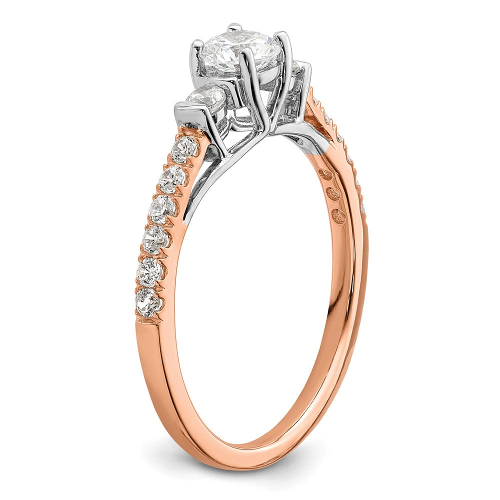 Round lab-grown diamond side stones engagement ring in 10K two-tone gold