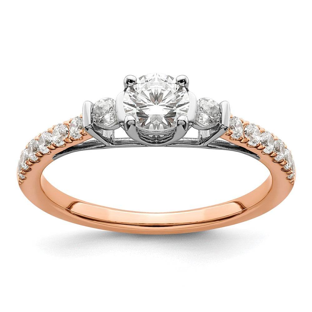 Round lab-grown diamond side stones engagement ring in 10K two-tone gold