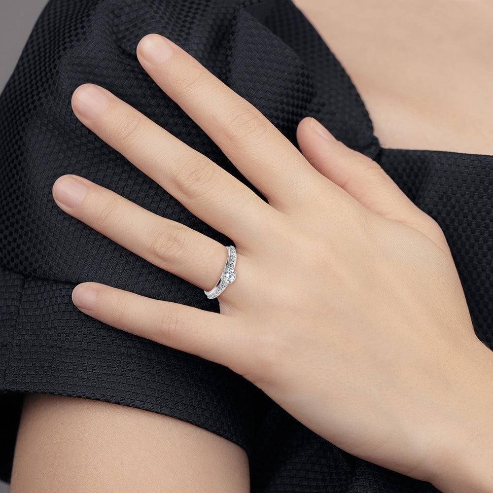 Round lab-grown diamond side stones engagement ring in 14K white gold