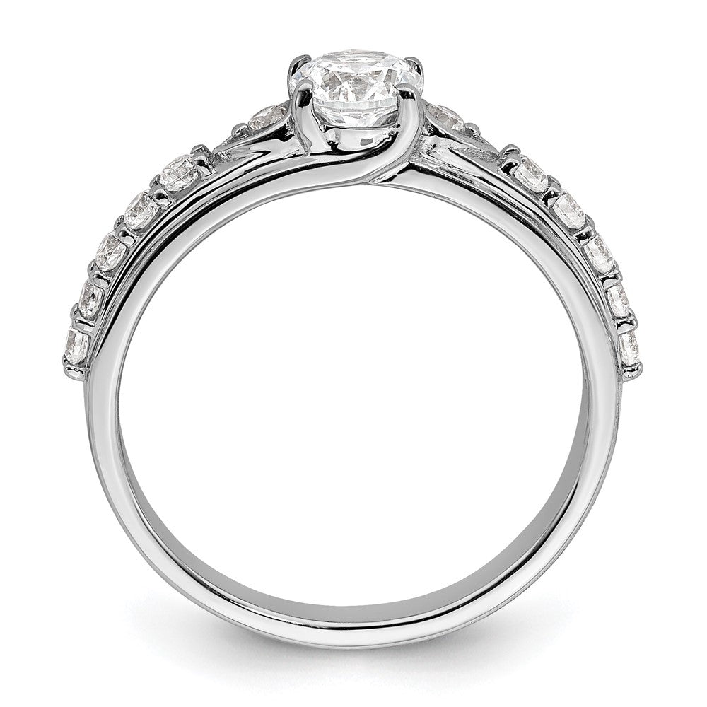 Round lab-grown diamond side stones engagement ring in 14K white gold