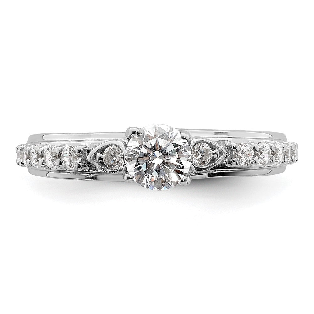 Round lab-grown diamond side stones engagement ring in 14K white gold